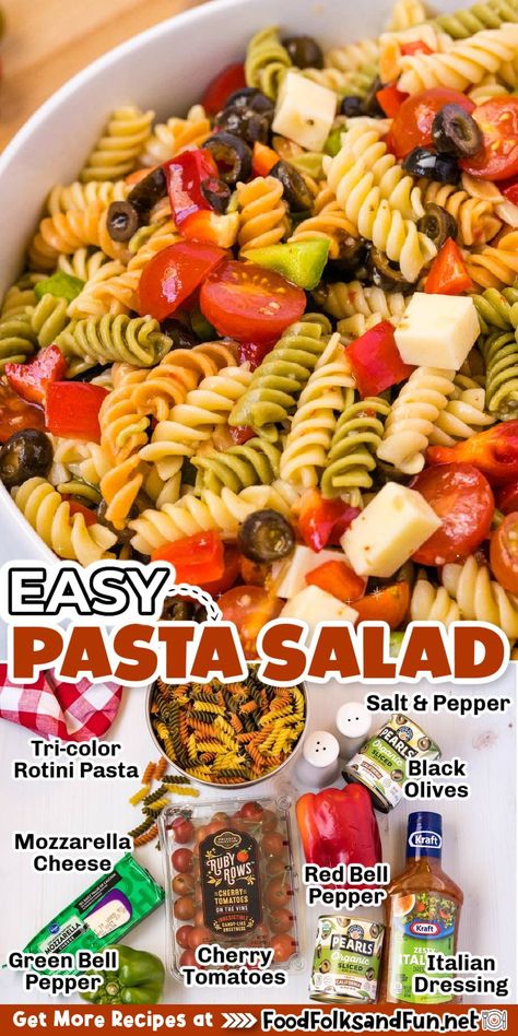 Easy Tri Color Pasta Salad, Tri Color Noodle Pasta Salad, Tri Color Pasta Salad Recipes With Italian Dressing, Easy Pasta Salad Recipes With Italian Dressing Simple, Pasta Salad With Fresh Mozzarella, Italian Pasta Salad No Meat, Pasta Salad Variations, Rotini Salad Cold Pasta, 3 Color Pasta Salad