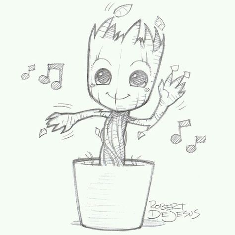 Groot i love this one! Dancing Groot, Groot Dancing, Couple Drawing, Marvel Drawings, Drawing Skills, Drawing Challenge, Disney Drawings, A Drawing, Pencil Art