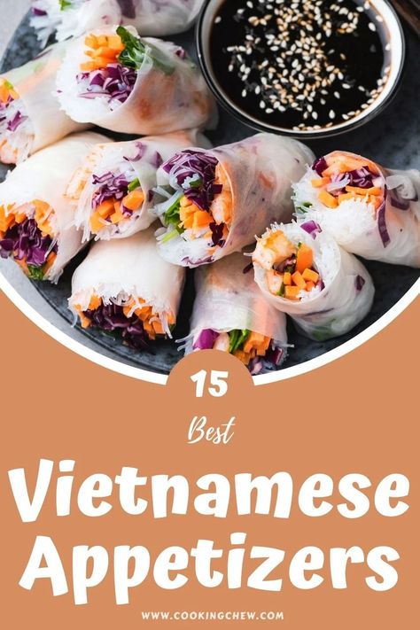 Suppose you are a food lover who wants to taste meals from every country; take a peek at our 15 Vietnamese appetizers list. Let's enter Vietnam's magical world of taste & delicious flavors! Ready? Vietnamese Food Party Ideas, Vietnamese Snacks Appetizers, Vietnamese Appetizers Easy, Vietnamese Tet Recipes, Vietnamese Finger Food Party, Vietnamese Finger Food, Asian Potluck Ideas, Vietnamese Potluck Dishes, Vietnamese Dinner Party