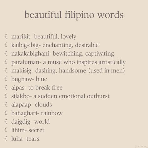 Filipino Phrases Tattoo, Filipino Swear Words, Filipino Beautiful Words, Tagalog Vocabulary Words, Aesthetic Filipino Words, Beautiful Tagalog Words With Meaning, Filipino History Aesthetic, Filipino Words And Meanings, Tagalog To English Words