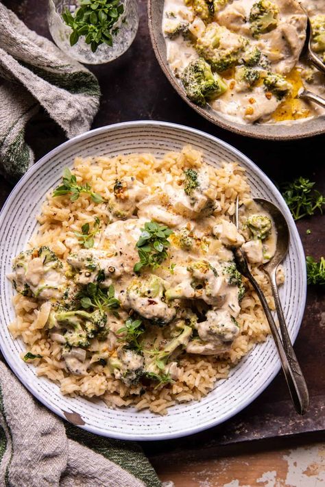 Crockpot Creamy Broccoli Cheddar Chicken. - Half Baked Harvest Minimum Ingredient Dinners, Healthy One Pan Dinner, Parmesan Ranch Chicken, Parmesan Ranch, Bake Dinner, Cheddar Recipes, Broccoli Cheddar Chicken, Half Baked Harvest Recipes, Creamy Broccoli