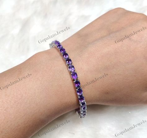 Solid Silver Bracelets, Birthstone Bracelet, Wedding Jewelry Bracelets, Birthstone Bracelets, Bridal Bracelet, Amethyst Bracelet, February Birthstone, Purple Stones, February Birth Stone