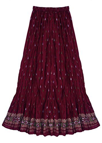 Women's Weekend Skirts - Ayurvastram Pure Cotton Crinkled Hand Block Printed Long Skirt >>> Details can be found by clicking on the image. Printed Long Skirt, Long Skirt Fashion, Full Length Skirts, Boho Skirts, Print Style, Peasant Blouse, Cotton Skirt, Skirt Fashion, Tie Dye Skirt