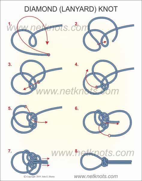 How to tie the Lanyard Knot animated and illustrated by NetKnots Lanyard Knot Tutorials, Diamond Knot Tutorial, Knot Tying Instructions, Knot Tying Tutorial, Lanyard Knot, Friendship Knot, How To Stay Warm, Camping Knots, Paracord Accessories