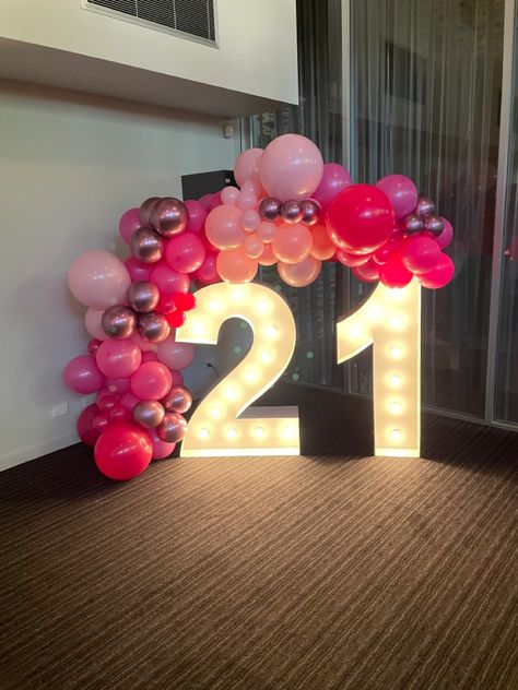 Balloon Marquee Number, Balloons With Marquee Numbers, Balloons Around Marquee Numbers, Balloon Garland With Marquee Numbers, 21 Marquee Numbers With Balloons, 21 Balloons, 21st Birthday Balloons, Balloons Galore, 21st Bday Ideas