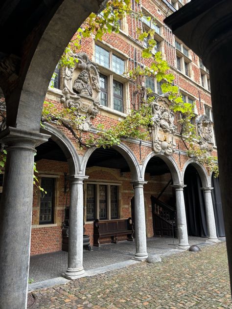 arches, courtyard, green, leaves, dark academia, old building, old architecture, belgium museum, estate Dark Academia Courtyard, Old School Architecture, Old Architecture, School Building, Architecture Old, Old Building, School Architecture, Architecture Building, Dark Academia