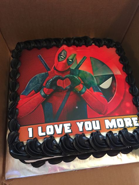 Vanilla cake with strawberry filling; This was the groom’s cake for a wedding I did in May 2019. Vanilla Cake With Strawberry Filling, Deadpool Cake, Deadpool Birthday, Cake With Strawberry Filling, Strawberry Cake Filling, Strawberry Vanilla Cake, Cake With Strawberry, Strawberry Filling, S Cake