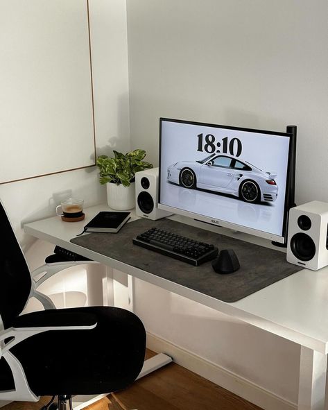 Simple yet stylish setup by @nathscasa || Make sure to leave a rating 1 - 10 🏷 || Tag or Send us to be uploaded - Follow @itsworkflow - #setups #roomporn #m1mac #setupinformation #macsetup #setup #workflow #isetups #itsworkflow #desksetup #officevibes #workspace #workspaceinspo #deskdecor #setupwars #plannersetup #dreamdesk #designerdesk #smarthome #homekit #WorkFromHome #wfhsetup #minimalsetup #minimalsetups Home Office Desk Setup, Minimal Workspace, Porsche Wallpaper, White Porsche, Dream Desk, Computer Desk Setup, Desk Setups, Planner Setup, Minimalist Desk