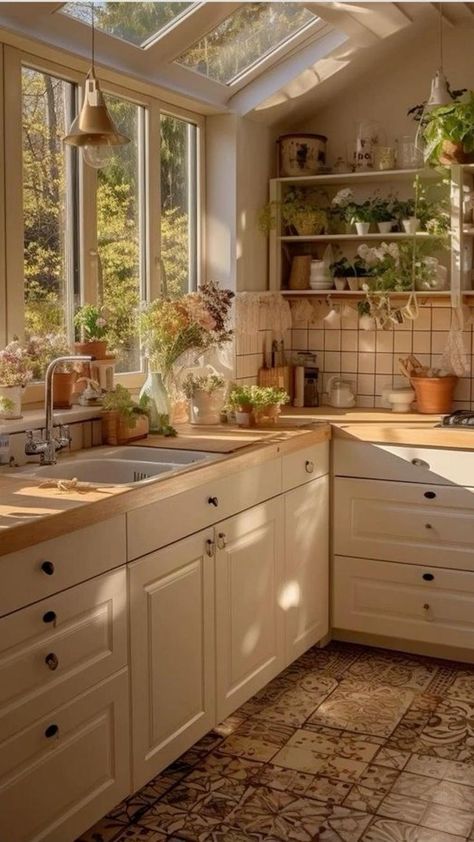 Cozy Cottage Kitchen Vintage, Sunny Kitchen Aesthetic, Cozy Bright Kitchen, Teen Room Furniture, Library Rooms, Cozy Nature, Cheap Interior Design, Kitchen Background, Home Library Rooms