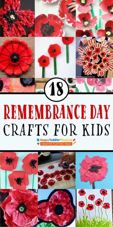 18 Easy Remembrance Day Poppy Crafts - HAPPY TODDLER PLAYTIME Poppy Activities For Toddlers, Anzac Day Craft, Remembrance Day Crafts, Poppy Crafts, Memorial Day Poppies, Poppy Craft For Kids, Veterans Day Poppy, Beaver Scouts, Remembrance Day Activities