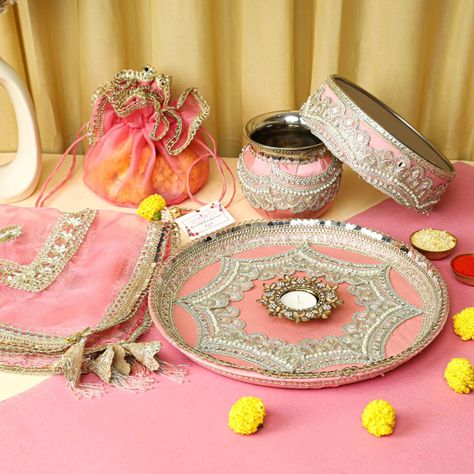 Step into a world of luxury and tradition with Luxe Karwa Chauth Collection*. ✨ Experience the charm of luxury and the grace of tradition with our exclusively curated *Karwa Chauth Set* Luxe Karwa Chauth Set contains following articles: 1 Decorated Thali (12 inch) 1 Decorated Chalni 1 Decorated Lota 1 Thal Cover 1 Diya (design may vary as per avaibility) 1 Potli DM us for more details or WhatsApp us on 9867422790 Diya Designs, The Grace, A World, Gifts, Quick Saves, Design