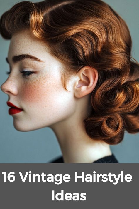 The 1950s were famous for hairstyles that exuded charm and sophistication. Long hair was often styled into soft waves or elegant updos, with accessories like ribbons adding a final touch. Shorter styles such as pixie cuts and bobs offered chic alternatives, sometimes featuring bangs that framed the face. These vintage hairstyles continue to inspire the modern era, with their blend of timeless elegance and playful femininity influencing current fashion trends. Vintage Easy Hairstyles, 1929 Hairstyles, Retro Curls Medium Hair, 1950s Pinup Hair, Pillbox Hat Hairstyles, Audrey Hepburn Hairstyles, 1940s Updo, 1950s Hairstyles Short, Classic Hairstyles Women