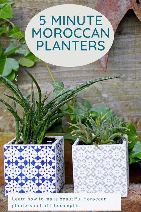 Garden Diy Decoration Ideas, Diy Planters Pots, Ceramic Tile Crafts, Leftover Tile, Tile Moroccan, Moroccan Garden, Style Tiles, Tile Crafts, Dekor Diy