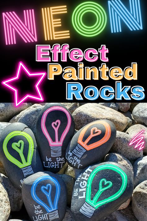 Neon Rock Painting, Neon Painted Rocks, Blacklight Painting, Neon Painting Ideas Easy, Neon Art Painting, Glow Rock, Neon Crafts, Rock Painting Tutorial, Neon Painting