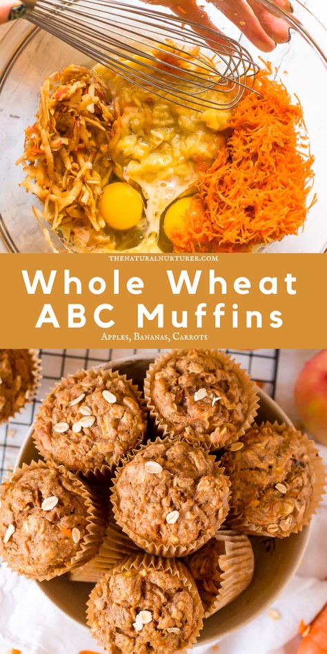 These ABC Muffins are moist, tender, made with whole wheat flour + oats and are loaded with apples, bananas, and carrots! #veggieloaded Abc Muffins, Morning Glory Muffins Healthy, Muffins Apple, Banana Carrot Muffins, Veggie Muffins, Dessert Waffles, Hearty Snacks, Healthy Muffin Recipes, Oat Muffins