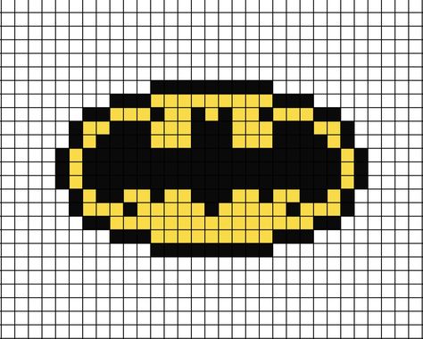 A pixel art template of the yellow and black Batman logo. Pixel Art Comic, Batman Pixel Art Grid, Pixel Art Ideas Room, Y2k Pixel Art, Pixel Art Room, Pixel Art Animals, Beach Wrap Skirt, Graph Paper Drawings, Graph Crochet