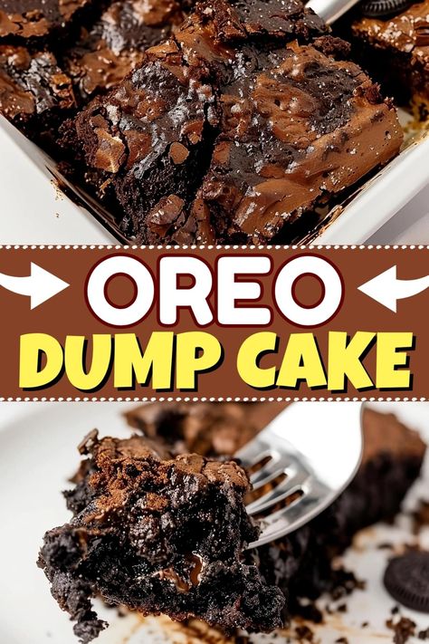 This Oreo dump cake is the easiest treat you'll ever make! Made with just 5 ingredients, you can have it ready in no time flat. Dump Cake Oreo, Oreo Crumble Cake, Oreo Dump Cake Recipes Cool Whip, S’mores Dump Cake, The Best Dump Cake Recipes, Oreo Mud Cake, Oreo Dump Cake Recipes, Dump Cake Recipes Easy, Older Than Dirt Cake