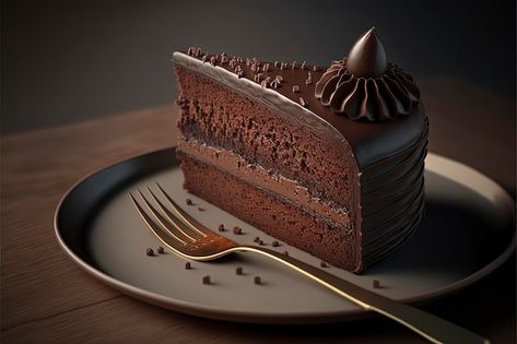 A slice of chocolate cake with chocolate... | Premium Photo #Freepik #photo #brownie #chocolate-brownie #cake-slice #chocolate-cake Cakes Slices Photography, Dark Cake Photography, Slice Cake Photography, Cake Slice Photography, Chocolate Cake Pictures, Choco Truffle Cake, Chocolate Cake With Chocolate Frosting, Slice Of Chocolate Cake, Pastries Images