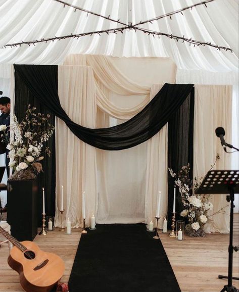 Wedding Draping Backdrop, Black And White Wedding Theme, White Wedding Theme, Boda Mexicana, Black And White Wedding, Black White Wedding, Dream Wedding Ideas Dresses, Future Wedding Plans, Wedding Goals