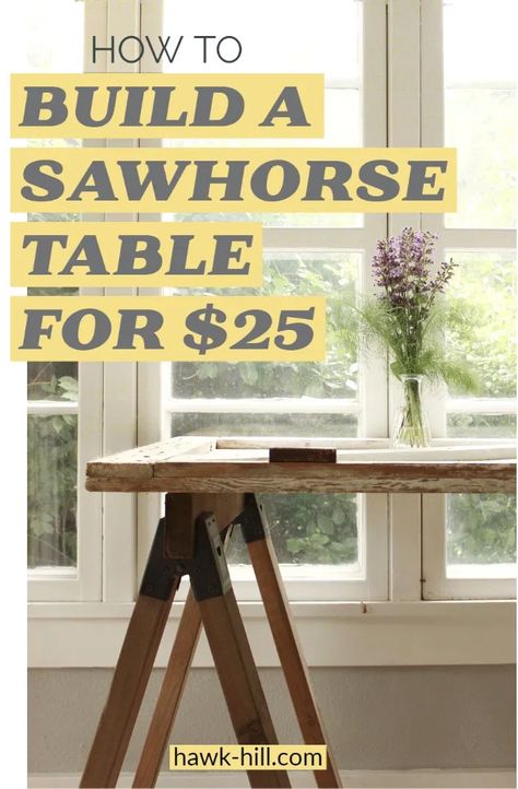 Diy Sawhorse, Sawhorse Table, Sawhorse Brackets, Homemade Wood Stains, Barn Door Tables, Saw Horse Table, Sawhorse Desk, Saw Horse Diy, Trestle Desk