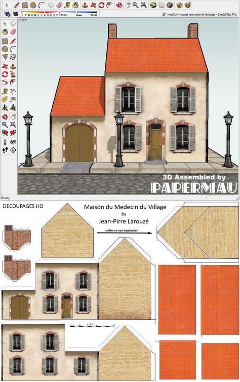 Maison Du Medecin Du Village Paper Model - by Jean-Pierre Larouze N Scale Buildings, Paper Models House, Ho Scale Buildings, Model Village, Free Paper Models, Train Miniature, Scale Model Building, Ho Scale Train Layout, House Template