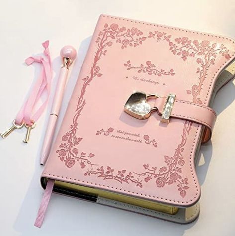 Diary with Lock and Keys for Girls, Secret Notebook with Lined Pages for Writing Drawing, Pink Pearl Pen and Bookmark Included Diary For Girls, Pages For Writing, Girls Gift Ideas, Journal With Lock, Diary With Lock, Vintage Leather Journals, Cute Diary, Vintage Diary, Refillable Journal