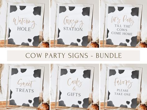 Editable Holy Cow Birthday Party Signs Bundle DIGITAL DOWNLOAD Grazing Station Sign Watering Hole Sign Sign Favors Sign Cards & Gifts Sign Sweet Treats Sign Party Till The Cows Come Home Sign DEMO LINK- Try before you buy! Copy & Paste link into your browser ►https://www.corjl.com/d/72PINI Watering Hole Sign, Grazing Station, Cow Print Birthday, Minimalist Food, Cow Prints, Cow Birthday Parties, Cow Birthday, Watering Hole, Brown Cow