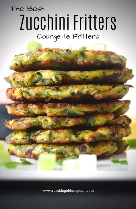 Zucchini Fritters are one of the most popular and palatable Fritters worldwide. They are the combination of grated Zucchini, Onion, Garlic with some all-purpose flour, Eggs and seasonings which are shallow fried in pan. They are yummy and at the same time very healthy. It is one of the most desired summer snack recipes which is mostly served with any simple dip like sour cream or mayonnaise etc. Zucchini Fritters Healthy, Crispy Zucchini Fritters, Zucchini Pancake, Summer Snack Recipes, Courgette Recipes, Crispy Zucchini, Spinach Balls, Zucchini Patties, Easy Frittata