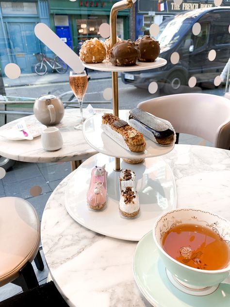 Afternoon Tea At Maitre Choux London - Bisous, Brittany London Patisserie, Interior Branding, Italian Bakery, French Patisserie, English Breakfast Tea, Choux Pastry, English Breakfast, Breakfast Tea, Eclairs