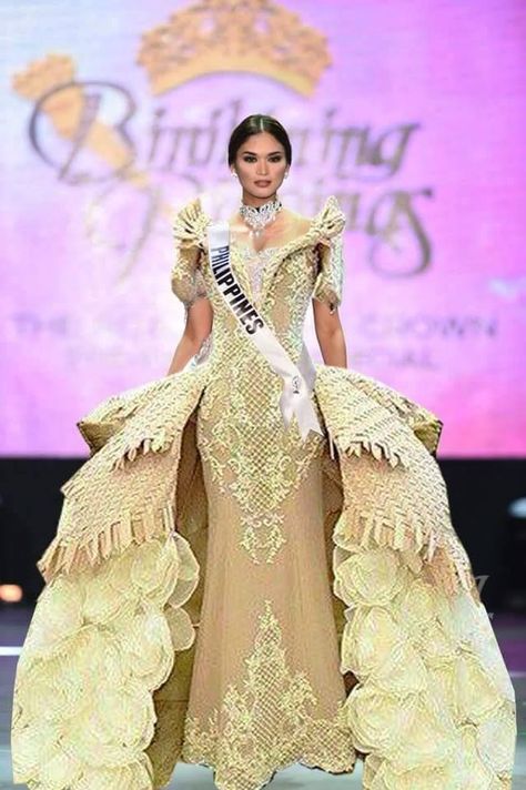 Filipiniana Dress / Balintawak Gown / Filipino Costume / Philippine Terno / Pia Wurtzbach / Binibining Pilipinas / Miss Universe Philippines Dress, Miss Universe Costumes, Modern Filipiniana Gown, Miss Universe National Costume, Modern Filipiniana Dress, Philippines Fashion, Filipino Fashion, Filipiniana Dress, National Dress