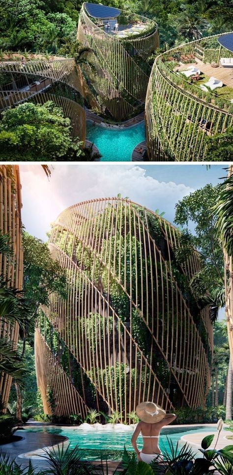 Nature And Buildings Aesthetic, Sustainable Facade Materials, Nature Inspired Buildings, Suistanable Architecture, Eco Building Architecture, Buildings Inspired By Nature, Sustainable Museum, Nature In Architecture, Bamboo Facade