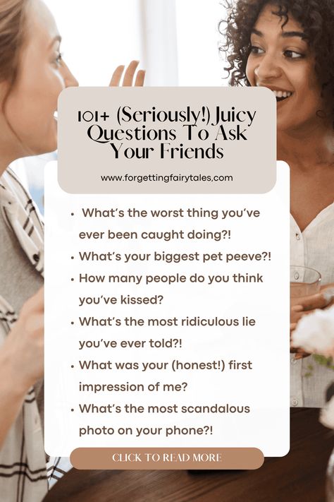 101+ (Seriously!) Juicy Questions To Ask Your Friends in 2024 - looking for different questions to ask your friends? Different conversation starters that are actually interesting? Then we've got you covered! #friends #friendship Questions For Your Friends, Juicy Questions To Ask Your Friends, Juicy Questions To Ask, Questions To Ask Your Friends, Juicy Questions, Funny Dares, Have You Ever Questions, Ask Your Friends, 2023 Mood