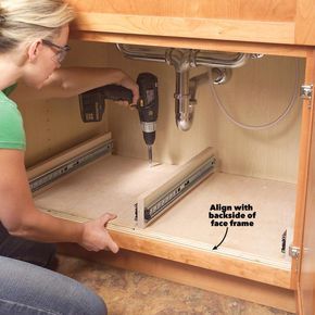 Diy Pull Out Shelves, Kitchen Cabinet Storage Solutions, Under The Kitchen Sink, Trays Diy, Organiser Cucina, Cabinet Storage Solutions, Cheap Kitchen Cabinets, Kitchen Sink Storage, Kabinet Dapur