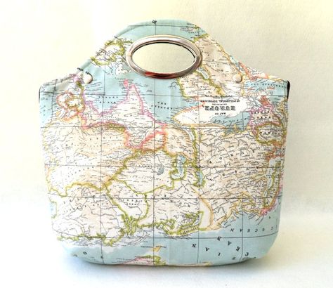 World Map Handbag Map Bag, Map Fabric, Map Crafts, Fabric Handbags, Map Globe, Metallic Purse, Printed Purse, Purse Handles, We Are The World