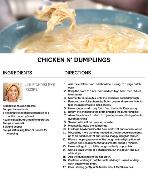 Watch Chicken & Dumplings (Season 2, Episode 2) of What's Cooking With Julie Chrisley or get episode details on USANetwork.com Julie Chrisley, Chrisley Family, Best Biscuits And Gravy, Celebrity Recipes, Toast Casserole, Dutch Oven Recipes, Recipes Casserole, Carrot Cake Recipe, Curtains Living