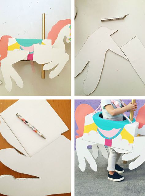 Carousel Horse Costume DIY | A Joyful Riot Carousel Horse Costume, Horse Costume Diy, Carousel Costume, Kids Horse Costume, Diy From Cardboard, Diy Girls Costumes, Boxing Halloween Costume, Horse Costume, Cardboard Costume