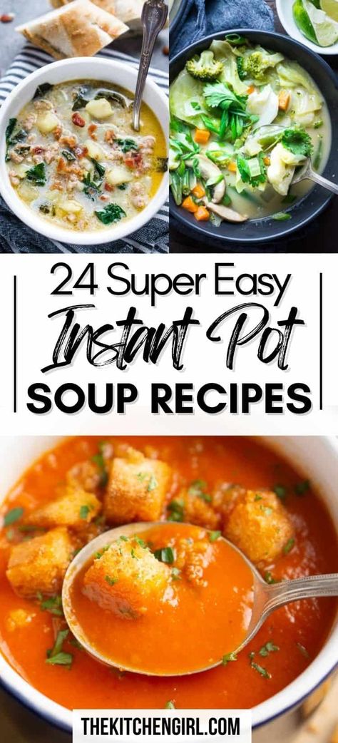 24 Easy Instant Pot Soup Recipes - The Kitchen Girl® Meatless Soup Recipes, Easy Instant Pot Soup, Instapot Soup Recipes, Pressure Cooker Soup, Pressure Cooker Soup Recipes, Bean And Vegetable Soup, French Soup, Best Pressure Cooker, Tomato Soup Homemade