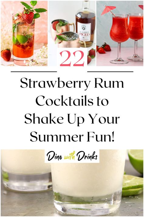 Collage of 4 strawberry rum cocktails. Strawberry Mixed Drinks, Strawberry Rum Drinks, Strawberry Alcohol Drinks, Drinks Made With Rum, Rum Mixed Drinks, Cruzan Rum, Rum Drinks Recipes, Rum Cocktail Recipes, Rum Recipes