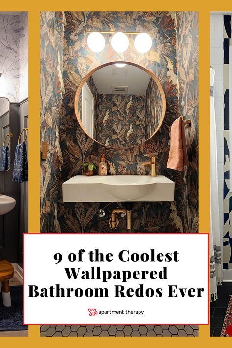 Powder Room Ideas Wallpaper, Powder Room Wallpaper Modern, Fun Powder Room Ideas, Wallpapers For Bathrooms, Wallpapered Bathroom, Wallpaper Half Bath, Half Bathroom Wallpaper, Powder Bath Wallpaper, Half Bath Wallpaper