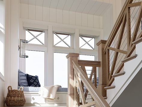 Oceanfront Cottage-Sanibel Island, Florida - Renée Gaddis | Renée Gaddis Interiors Staircase Window Seat, Beach House Staircase, Minimalist Room Design, Cottage House Interior, Oceanfront Cottage, Florida Beach House, Lake House Interior, House Staircase, Dream Beach Houses