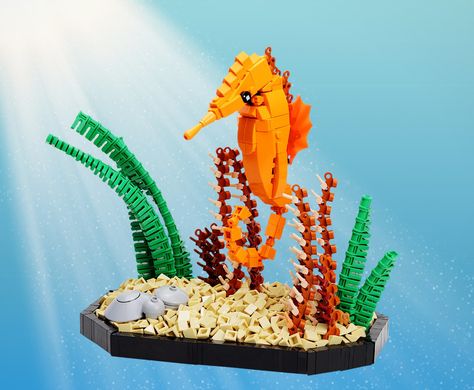 Lego Sea Creatures, Lego Underwater, Lego Aquarium, Lego Creatures, Lego 3d, Cute Seahorse, Lego Animals, Lego Builder, Lego Projects