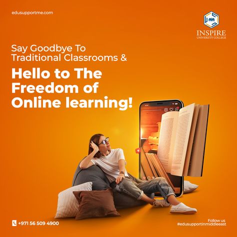 Want to learn from the comfort of your own home? Our online institute provides a high-quality education experience that you can access from anywhere in the world. With experienced instructors and engaging course content, you'll get the knowledge and skills you need to succeed.✨ #️⃣Follow us #edusupportinmiddleeast 📍To Apply 📞contact us at +971 56 509 4900 #distancelearninguae #distanceeducationdubai #onlinelearningplatformdubai Educational Creative Ads Design, Online Education Creative Ads, Training Course Poster Design, Institute Poster Design, Online Education Poster Design, Online Course Poster, Courses Poster, Webinar Banner, Course Poster