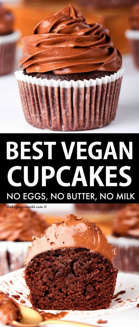 Cupcakes No Eggs, Vegan Chocolate Cupcake Recipe, Egg Free Cupcakes, Vegan Gluten Free Cupcakes, Vegan Cupcake Recipes, Dairy Free Cupcakes, Egg Free Desserts, Vegan Chocolate Cupcakes, Patisserie Vegan