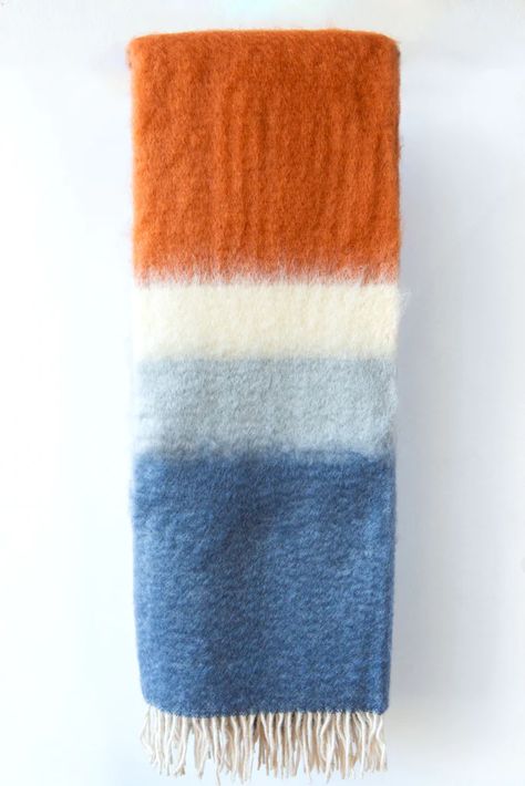 Matisse Mohair Throw – Lost & Found Mohair Blanket, Mohair Throw, Orange Ombre, Blue Throws, Knitted Poncho, Lost & Found, Blue Ombre, Cold Weather, Wool