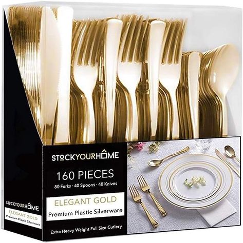 Gold Plastic Silverware, Gold Fork, Disposable Cutlery, Plastic Silverware, Gold Spoon, Forks, Quince, Spoons, Flatware