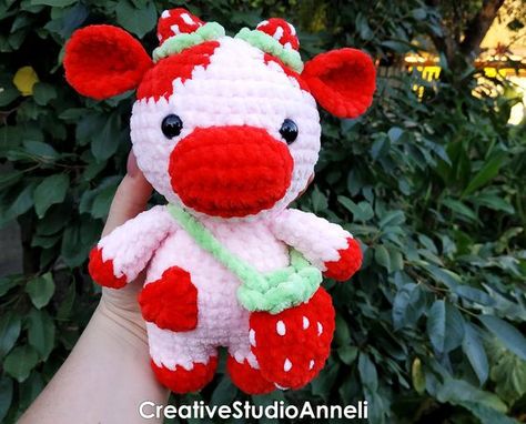 Crochet cow/ Strawberry cow plushie/ Cow plushie/ Crochet cow plush/ Chubby Milky Cow/ Crochet milk cow/ Cute/ Farm animal/ amigurumi Crochet toys free patterns easy #crochettoysfreepatternseasy #crochet #crochettoy #crochetpattern #crochetpatterns 4.403 Animal Plushies, Crocheted Cow Pattern, Plushie Crochet, Cow Toys, Crochet Toys Free Patterns, Strawberry Cow, Amigurumi Cow, Crochet Christmas Gifts, Easy Crochet Animals