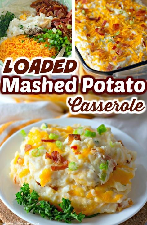 Topped with bacon, cheddar cheese, and green onions, this Twice Baked Potato Casserole is a fun twist on classic twice baked potatoes. Creamy mashed potatoes are loaded up with toppings for a side dish that the family will request again and again. Twice Baked Potatoes Recipe, Twice Baked Potato Casserole, Loaded Mashed Potato Casserole, Sausage Cornbread Stuffing, Loaded Baked Potato Casserole, Twice Baked Potato, Beef Kebabs, Best Thanksgiving Side Dishes, Twice Baked Potatoes Casserole