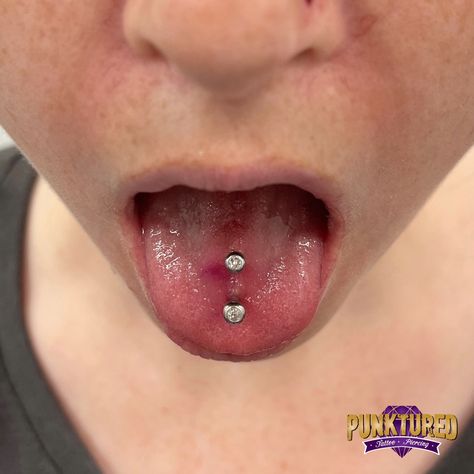 Double tongue piercing 🤩 👅 What do you think? 📍 705-707 Hay St, Perth WA 6000 Tongue Piercing Double, Double Tongue Piercing Vertical, Gold Tongue Piercing, Scoop Tongue Piercing, Vertical Tongue Piercing, Dream Piercings, Piercing Inspiration, Double Tongue Piercing, Tongue Tie