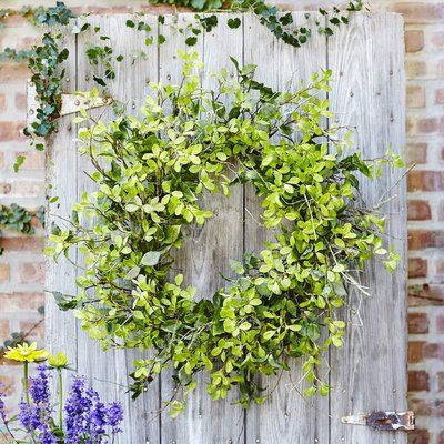 Wreath On Mirror, Silk Wreaths, Foliage Wreath, Twig Wreath, Boxwood Wreath, Green Wreath, Greenery Wreath, Wreaths & Garlands, White Hydrangea