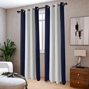 Amazon.com: LORDTEX Color Block Blackout Curtains for Bedroom - Insulated Thermal Drapes, Sun Light Blocking & Noise Reducing Grommet Window Panels for Living Room, 2 Panels, 50 x 63 Inch, Navy/Greyish White : Home & Kitchen Thermal Drapes, White Blackout Curtains, Blackout Curtains Bedroom, Light Blocking Curtains, Curtains For Bedroom, Country Curtains, Insulated Curtains, Darkening Curtains, Sun Light